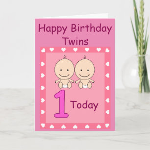 Cartão Gêmeas Personalizadas de 1º Aniversário