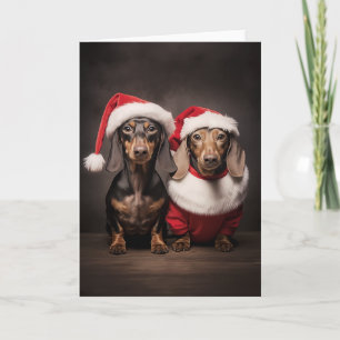 Cartão Gêmeos Dachshund Papai Noel
