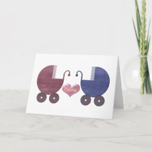 Cartão Gêmeos de Bebês e Meninas, Design de Arte em Pram