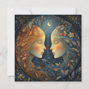 Cartão Gêmeos Gêmeos Zodíaco Astrologia Celestial Anivers