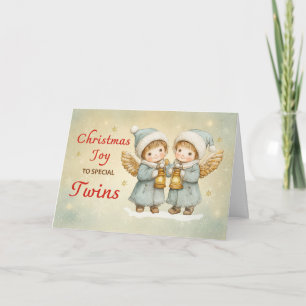 Cartão Gêmeos Meninos Anjo de Natal Alegria e Maravilha