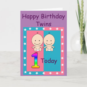 Cartão Gêmeos Personalizados de 1º Aniversário