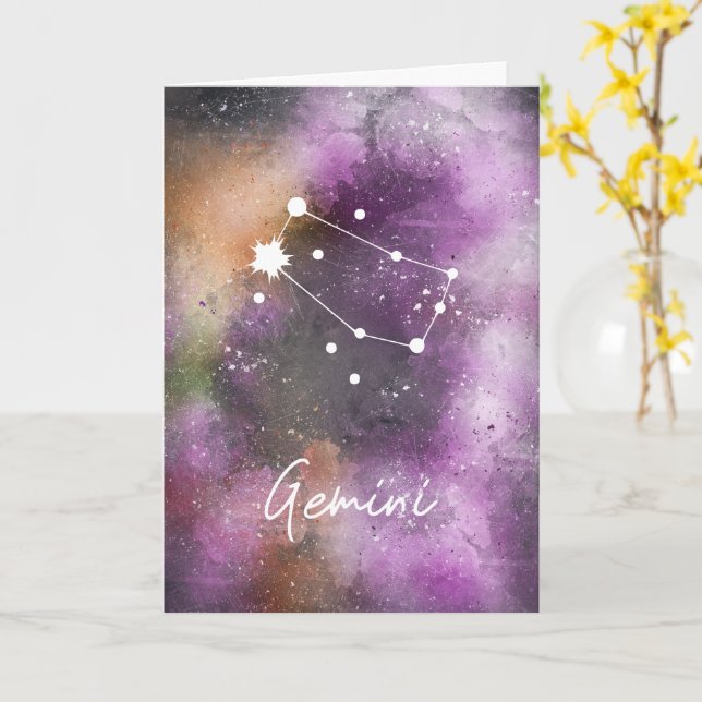 Cartão Gemini Constellation Zodiac Purple Galaxy (Flor Amarela)
