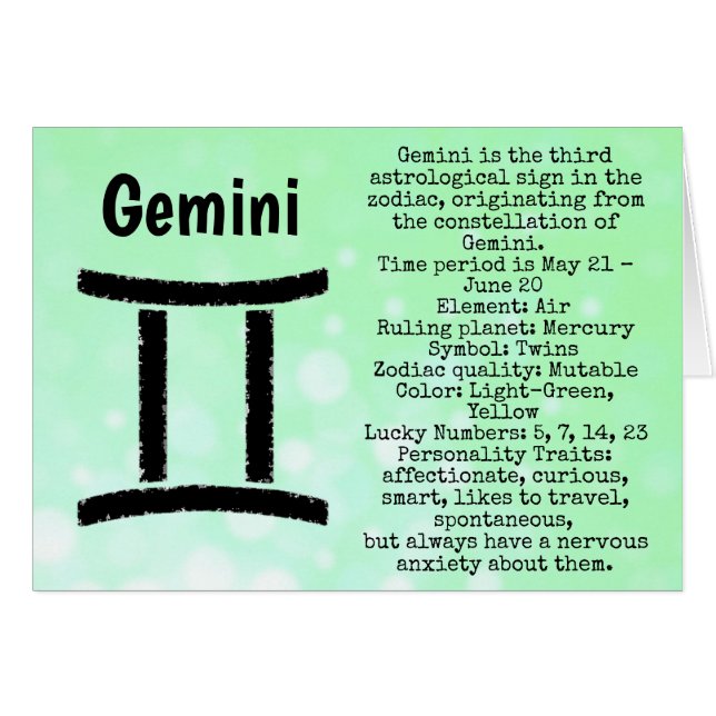 Cartão Gemini - Símbolo de Feliz Aniversário Horoscope Zo (Frente Horizontal)