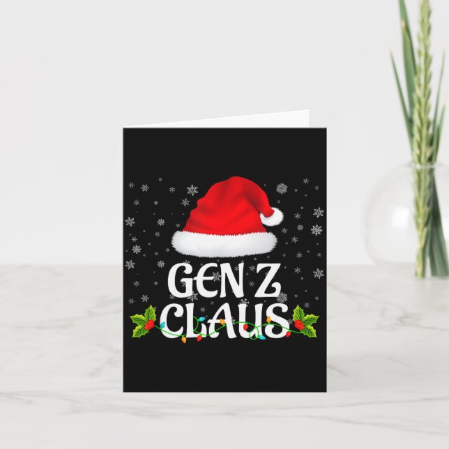 Cartão Gen Z Claus Christmas Lights Santa Pajama Family M (Frente)