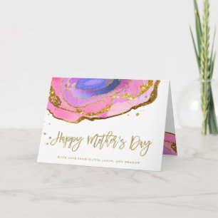 Cartão Geodo Rosa Azul e Dourado   Feliz Dia das Mães