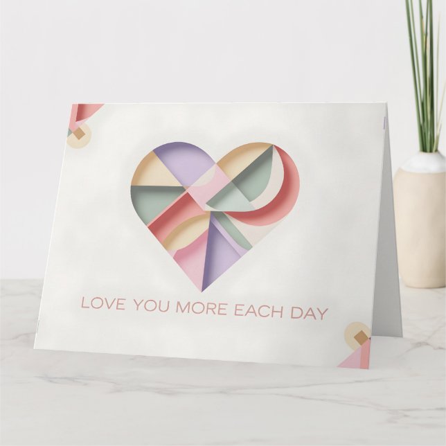 Cartão Geometric Heart Design with Pastel Color Blocks  (Frente)