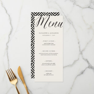Cartão geométrico do menu do casamento do roteir