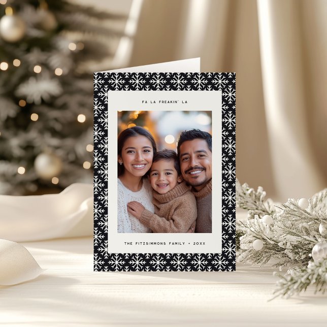 Cartão Geométrico Mínimo Festivo Preto e Branco (Neutral Snowflake Modern Christmas Folded Card black)
