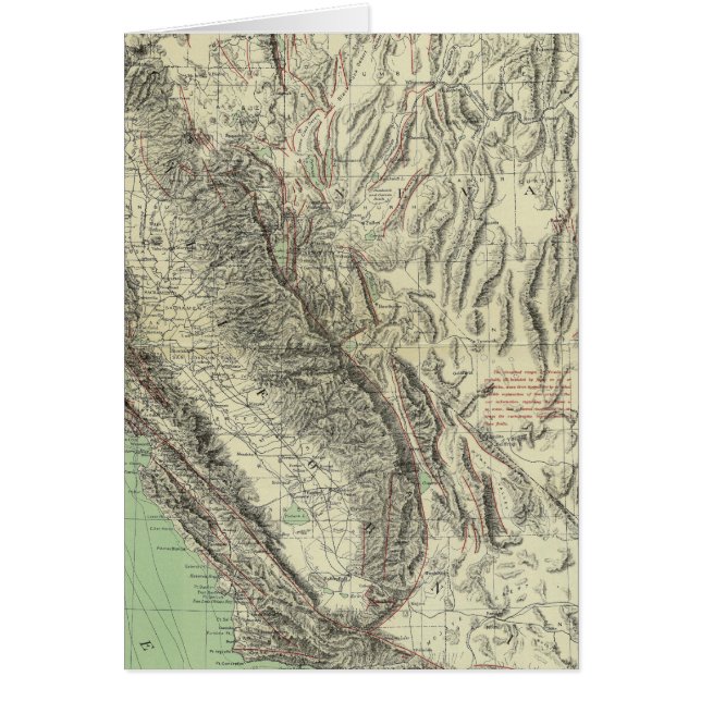 Cartão Geomorphic map, Califórnia, Nevada (Frente)