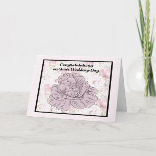 Cartão Geral de Casamento com Rosa e Flores de Lav