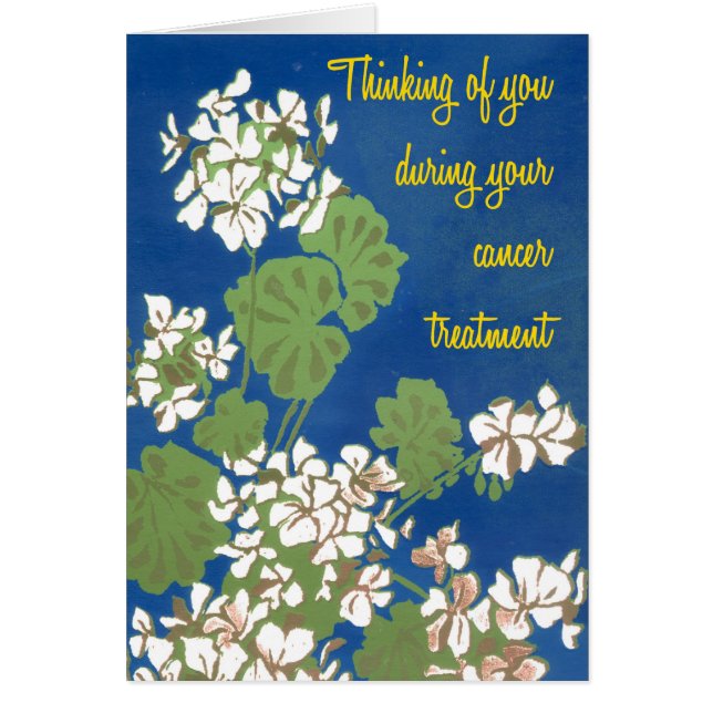 Cartão Gerânios brancos no suporte ao tratamento de Cance (Frente)