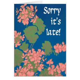 Cartão Gerânios cor-de-rosa salmões em azul profundo, ama