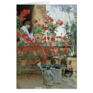 Cartão Gerânios por Childe Hassam, Impressionismo Vintage