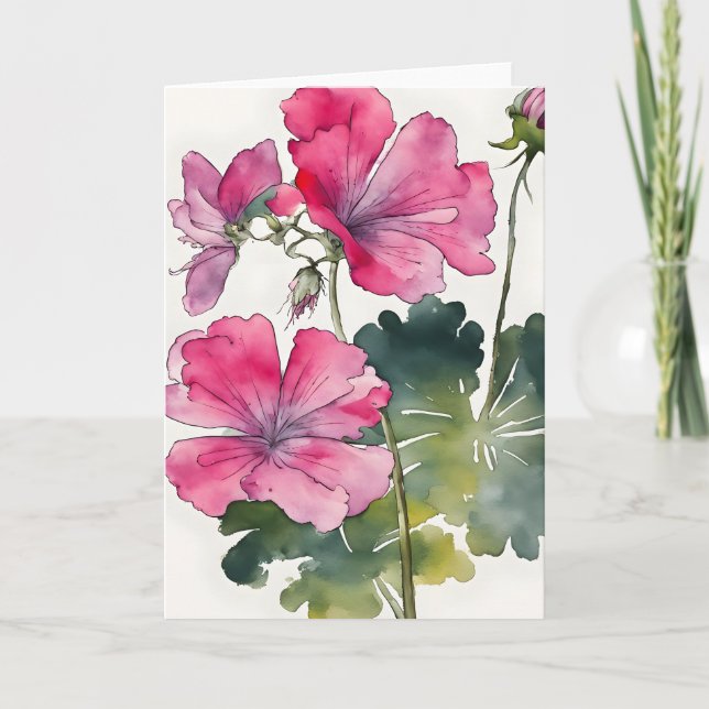 Cartão Geranium - Watercolor flowers (Frente)