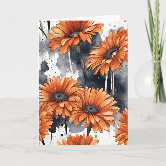 Cartão Gérbera Dália - Flores de aquarela (Frente)