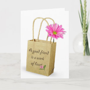 Cartão Gerbera Margarida Rosa em um saco marrom