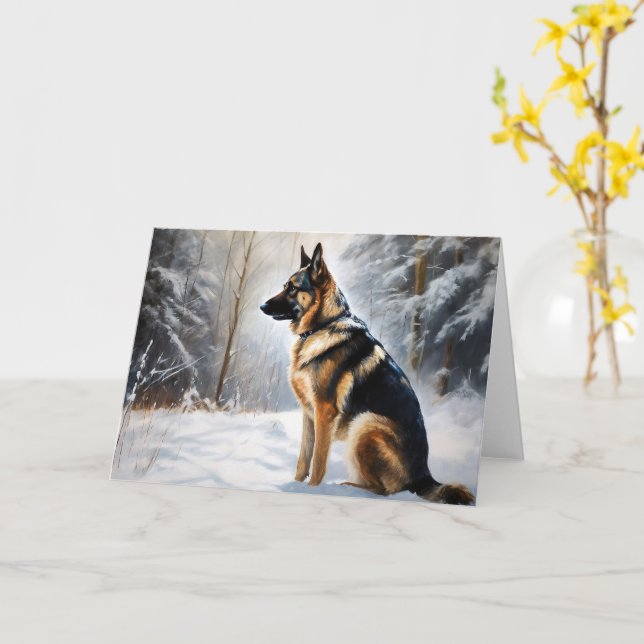 Cartão German shepherd Deixar nevar no Natal (Flor Amarela)