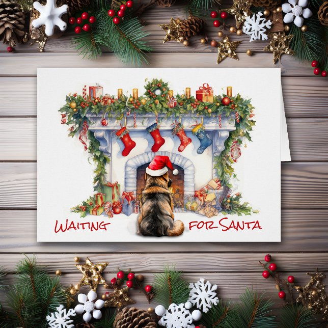 Cartão German shepherd espera por Papais noeis Lareiras d (Criador carregado)