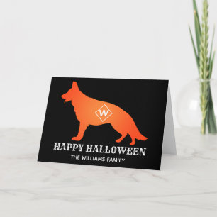 Cartão German shepherd Laranja Feliz Família Halloween