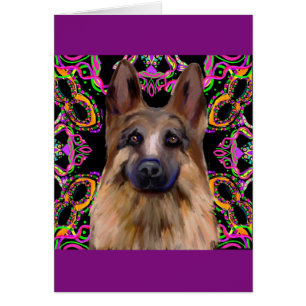 Cartão German shepherd Mardi Gras