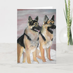 Cartão German shepherd na placa de saudação da neve