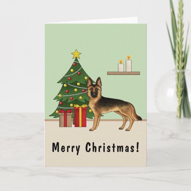 Cartão German shepherd Preto E Tan E Árvore De Natal (Frente)