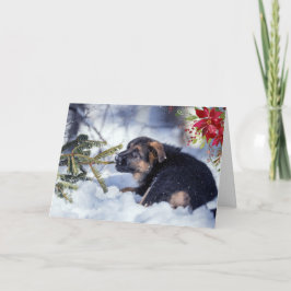 Cartão German shepherd Puppy com Watercolor Poinsettia