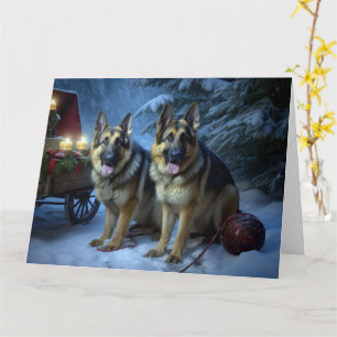Cartão German shepherd Snowy Sleigh Decoração de Natal