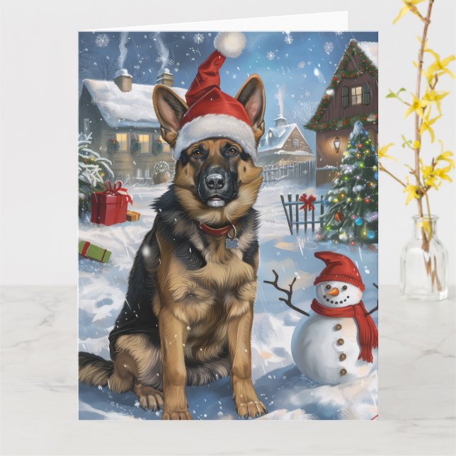 Cartão German shepherd Winter Wonderland Natal Joy (Flor Amarela)