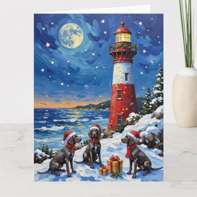 Cartão German Shorthaired Pointer Christmas Lighthouse (Frente)