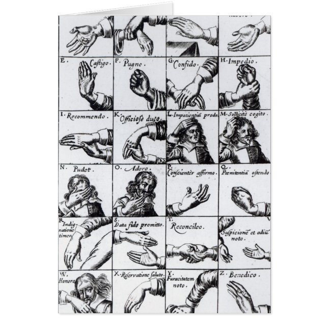 Cartão Gestos para miming Chrilogia de John Bulwer ' (Frente)