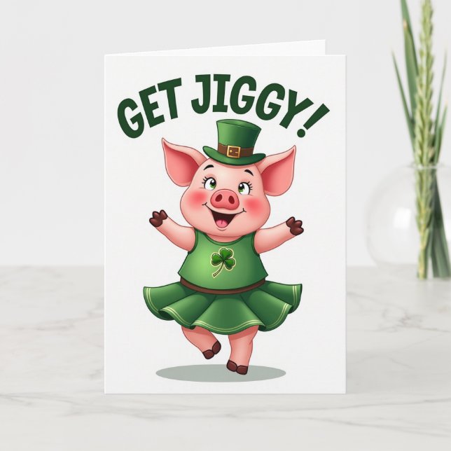 Cartão Get Jiggy Pig St Patricks Card (Frente)
