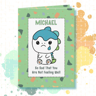 Cartão Get Well Cute Dinosaur Cartoon Funny Saying Child