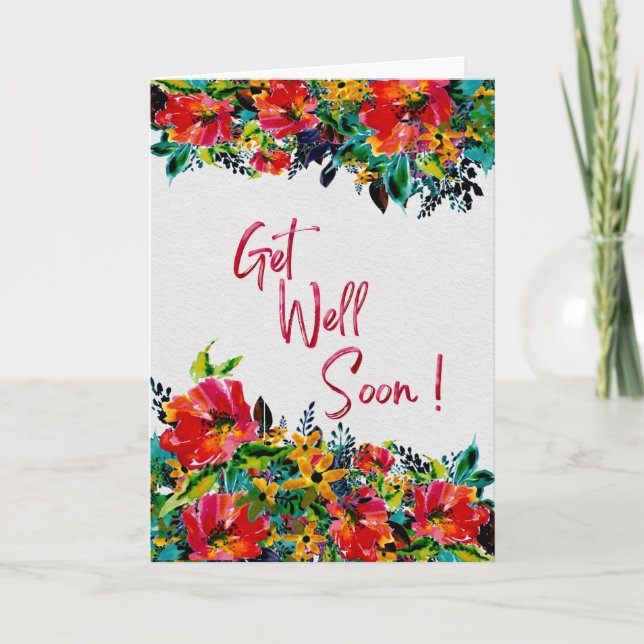 Cartão Get Well Soon – Bright Floral Watercolor (Frente)