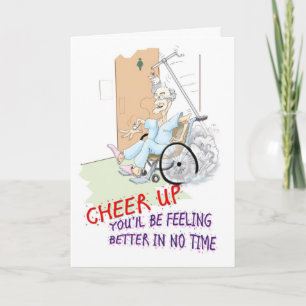 Cartão Get Well soon card. Funny Grandpa in wheelchair