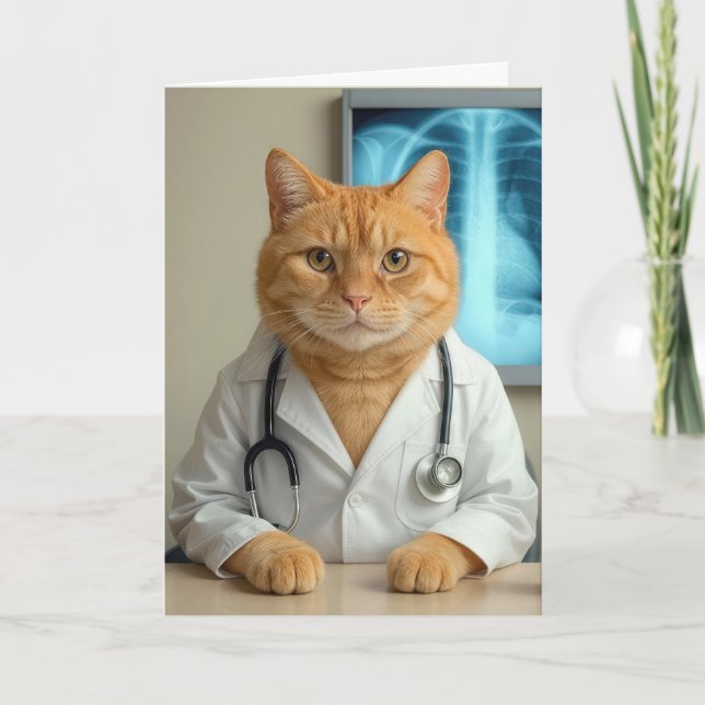 Cartão Get Well Soon Doctor Cat (Frente)