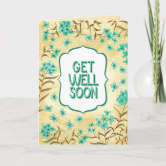 Cartão Get Well Soon Floral Yellow Teal Card