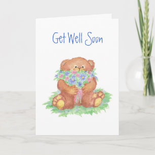 Cartão Get Well Soon, General, Flowers & Teddy Bear