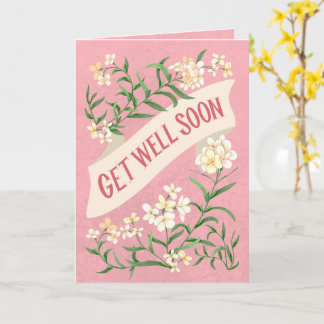 Cartão Get Well Soon Pink Soft Pastel Floral Banner