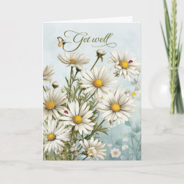 Cartão Get Well White Daisy Garden with Butterflies