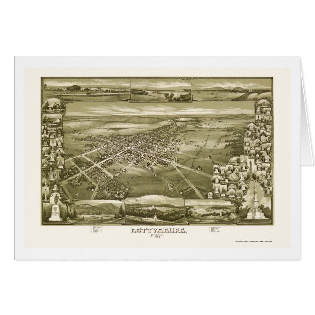 Cartão Gettysburg, mapa panorâmico do PA - 1888 (Frente Horizontal)