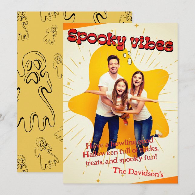 Cartão Ghost Bonito Cortou A Saudação Divertida (Frente/Verso)