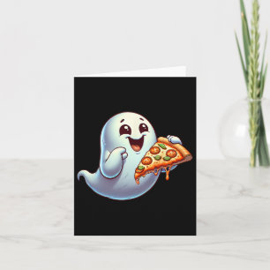Cartão Ghost Comendo Pizza Homens de Halloween Mulheres C