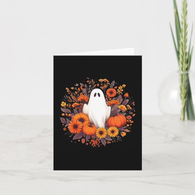 Cartão Ghost Fall Pumpkin No outono Fl (Frente)