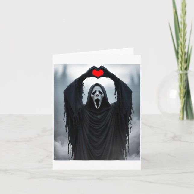 Cartão Ghost Red Heart Hands Y Face Halloween Valentines  (Frente)
