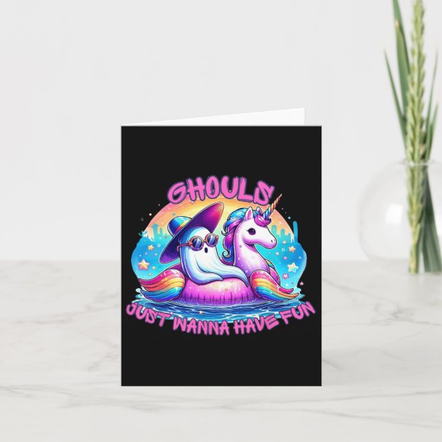 Cartão Ghouls Só Quer Divertir-Se Com O Fantasma Unicorn  (Frente)