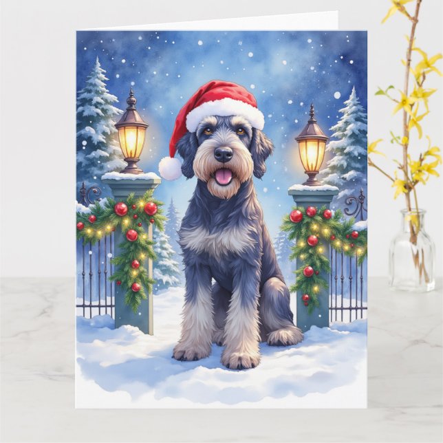 Cartão Giant Schnauzer Snowy Iron Fence Santa Christmas (Flor Amarela)