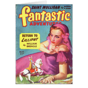 Cartão Giantess em um vestido da lavanda