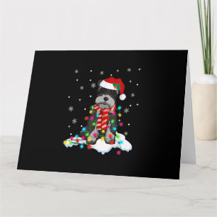Cartão gif de luzes de natal de schnauzer fofo com chapéu